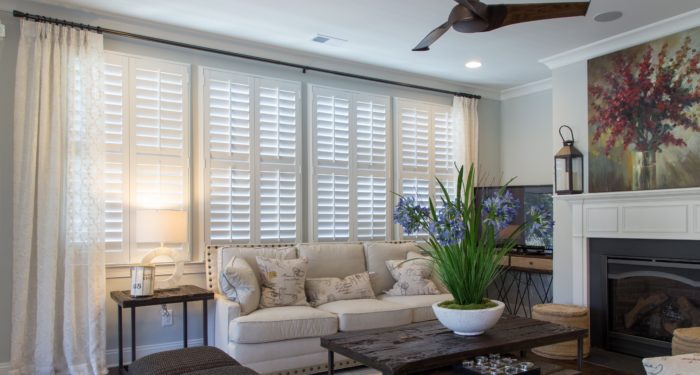 Plantation shutters in a living room